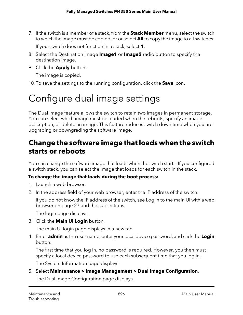 Configure dual image settings | NETGEAR M4350-24F4V 24-Port 10G SFP+ Managed AV Network Switch User Manual | Page 896 / 971