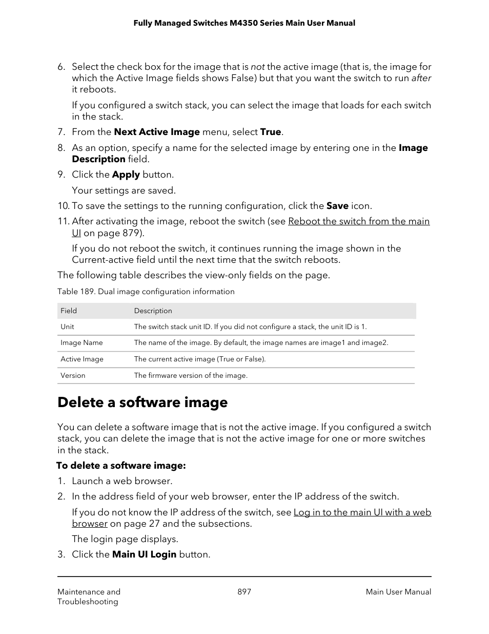 Delete a software image | NETGEAR M4350-24F4V 24-Port 10G SFP+ Managed AV Network Switch User Manual | Page 897 / 971