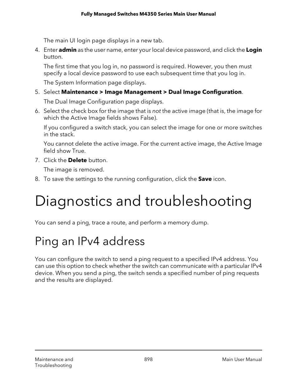 Diagnostics and troubleshooting, Ping an ipv4 address | NETGEAR M4350-24F4V 24-Port 10G SFP+ Managed AV Network Switch User Manual | Page 898 / 971