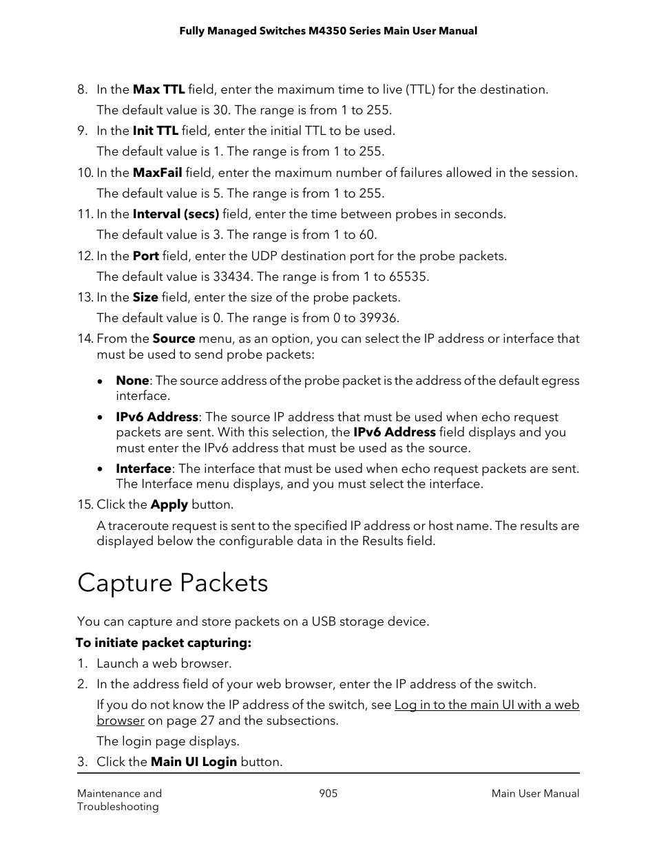 Capture packets | NETGEAR M4350-24F4V 24-Port 10G SFP+ Managed AV Network Switch User Manual | Page 905 / 971