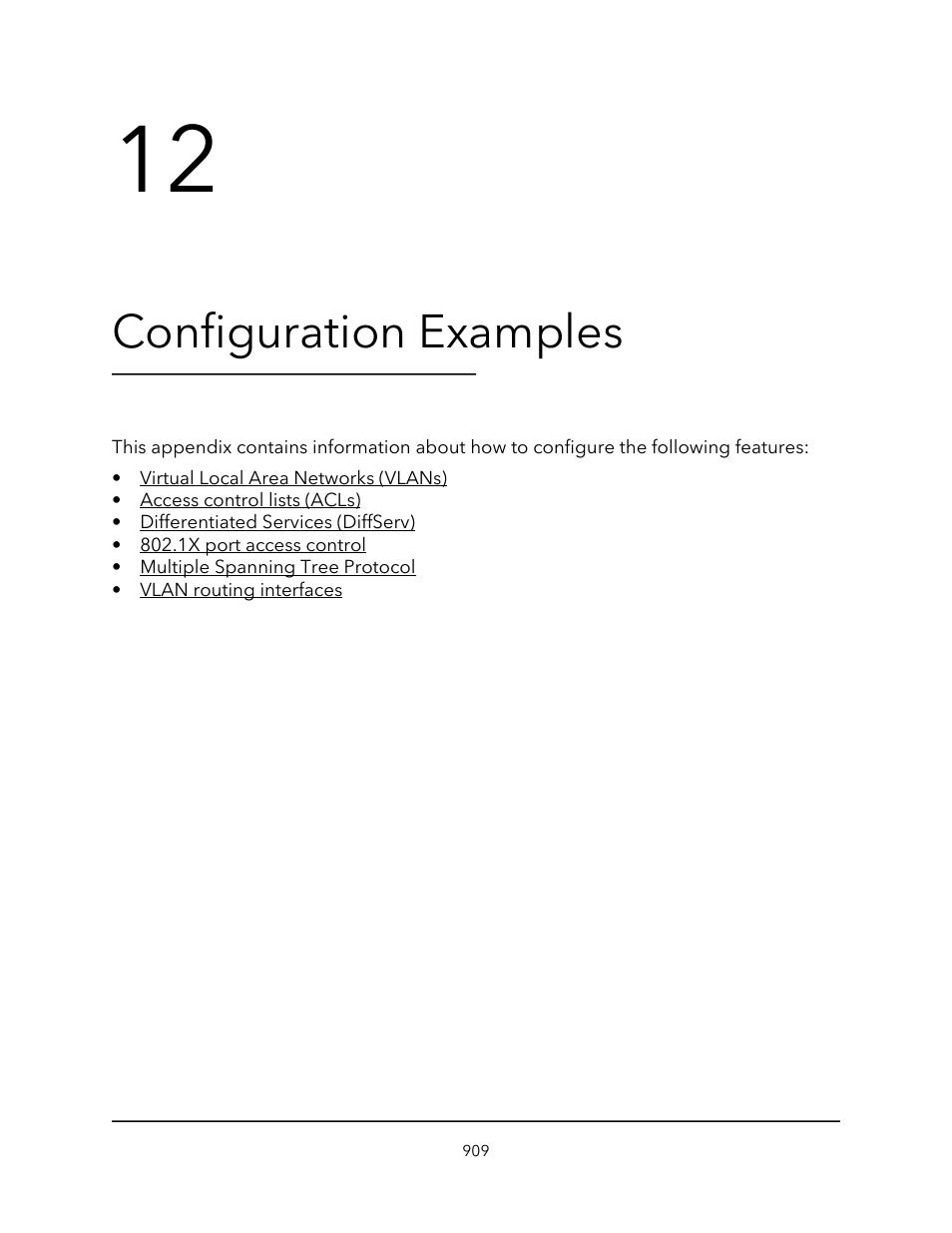 Configuration examples, Chapter 12 configuration examples | NETGEAR M4350-24F4V 24-Port 10G SFP+ Managed AV Network Switch User Manual | Page 909 / 971