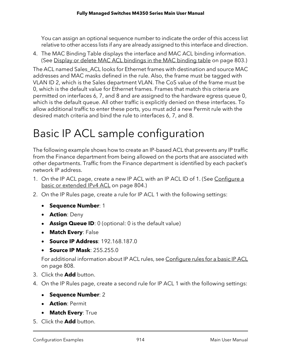 Basic ip acl sample configuration | NETGEAR M4350-24F4V 24-Port 10G SFP+ Managed AV Network Switch User Manual | Page 914 / 971