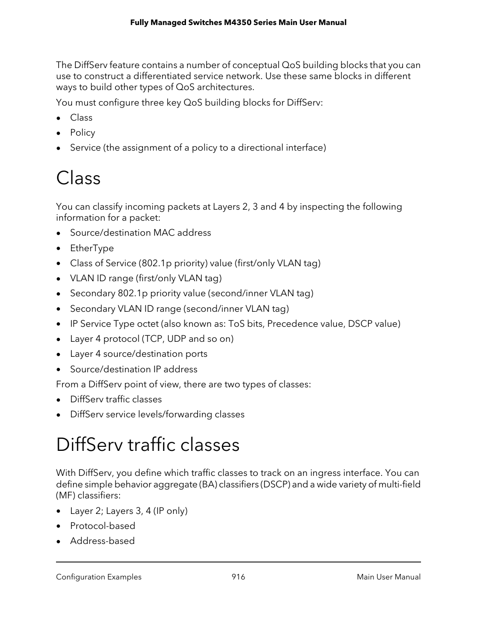 Class, Diffserv traffic classes, Class diffserv traffic classes | NETGEAR M4350-24F4V 24-Port 10G SFP+ Managed AV Network Switch User Manual | Page 916 / 971