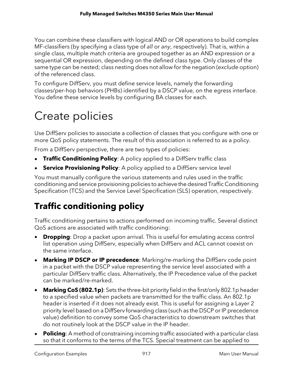 Create policies, Traffic conditioning policy | NETGEAR M4350-24F4V 24-Port 10G SFP+ Managed AV Network Switch User Manual | Page 917 / 971