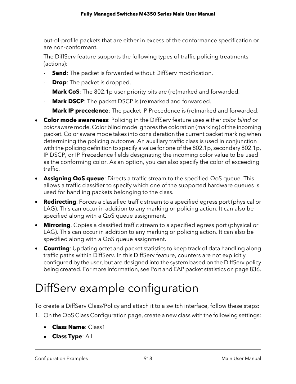 Diffserv example configuration | NETGEAR M4350-24F4V 24-Port 10G SFP+ Managed AV Network Switch User Manual | Page 918 / 971