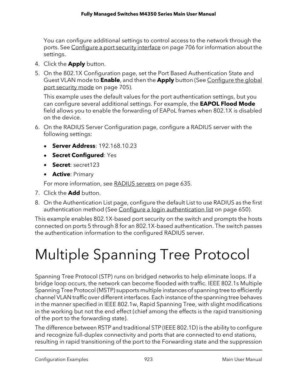 Multiple spanning tree protocol | NETGEAR M4350-24F4V 24-Port 10G SFP+ Managed AV Network Switch User Manual | Page 923 / 971