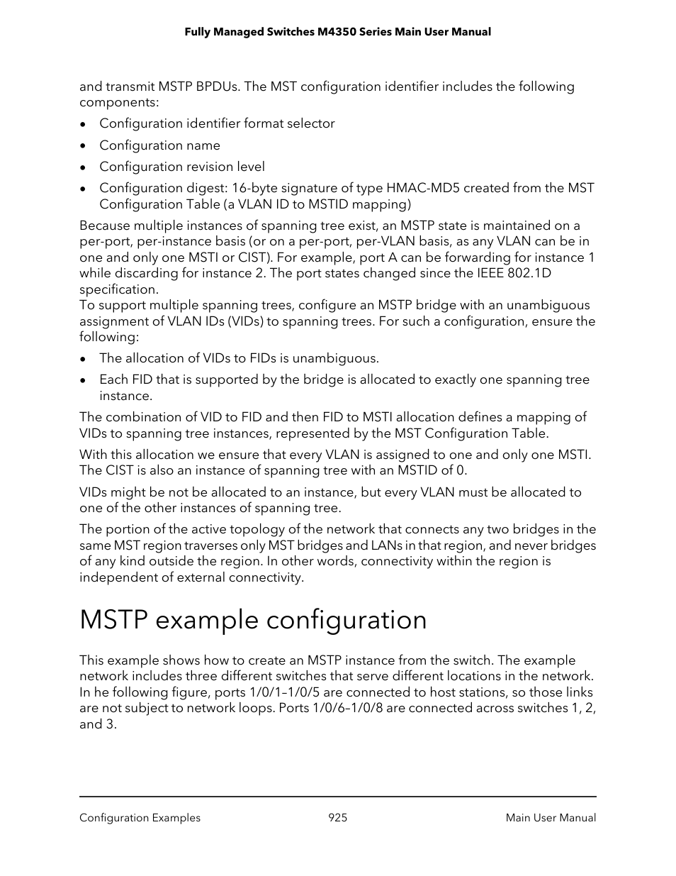 Mstp example configuration | NETGEAR M4350-24F4V 24-Port 10G SFP+ Managed AV Network Switch User Manual | Page 925 / 971