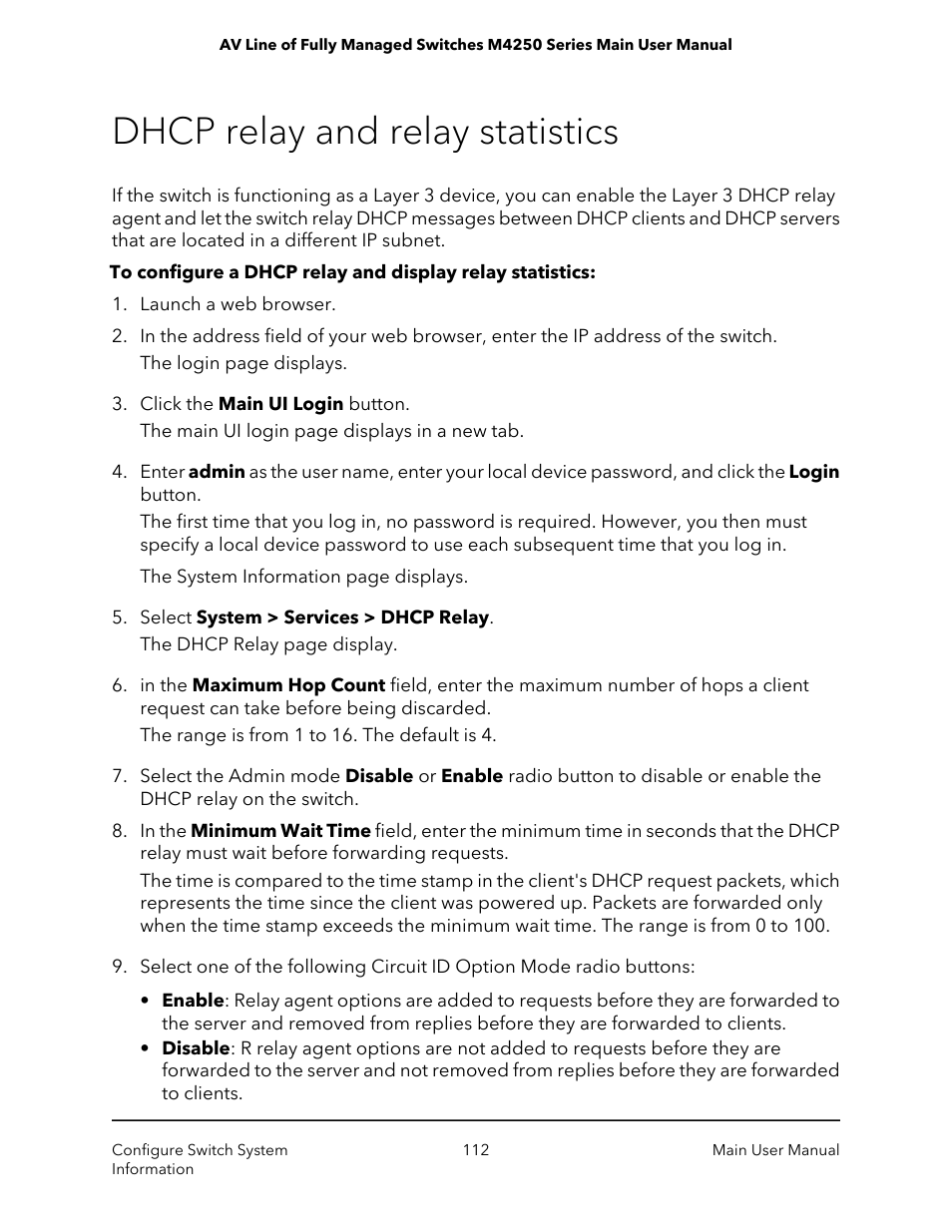 Dhcp relay and relay statistics | NETGEAR AV Line M4250 GSM4210PX 8-Port Gigabit PoE+ Compliant Managed AV Switch with SFP (220W) User Manual | Page 112 / 826