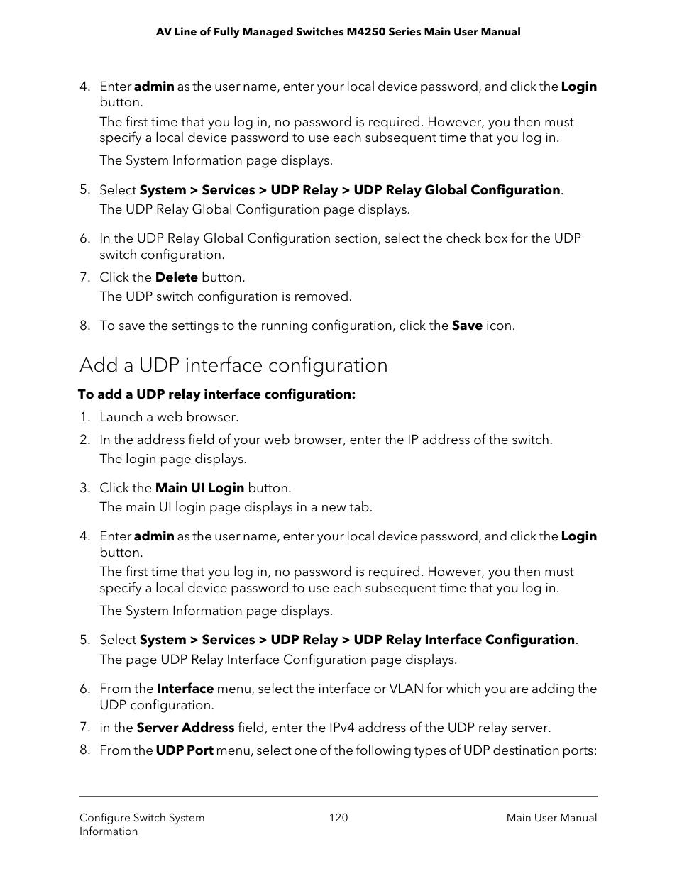 Add a udp interface configuration | NETGEAR AV Line M4250 GSM4210PX 8-Port Gigabit PoE+ Compliant Managed AV Switch with SFP (220W) User Manual | Page 120 / 826