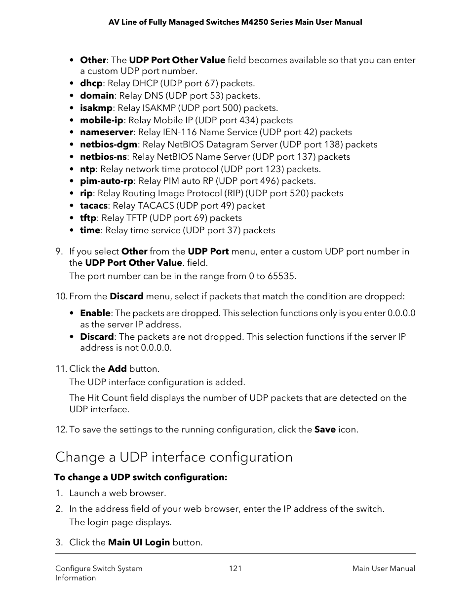 Change a udp interface configuration | NETGEAR AV Line M4250 GSM4210PX 8-Port Gigabit PoE+ Compliant Managed AV Switch with SFP (220W) User Manual | Page 121 / 826