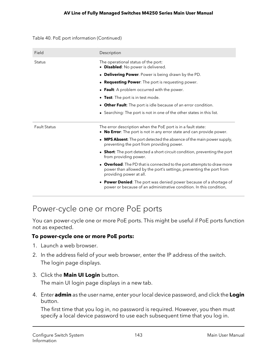 Power-cycle one or more poe ports | NETGEAR AV Line M4250 GSM4210PX 8-Port Gigabit PoE+ Compliant Managed AV Switch with SFP (220W) User Manual | Page 143 / 826