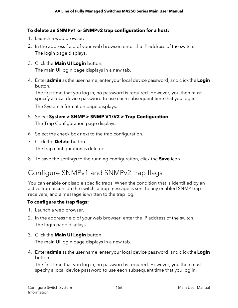 Configure snmpv1 and snmpv2 trap flags | NETGEAR AV Line M4250 GSM4210PX 8-Port Gigabit PoE+ Compliant Managed AV Switch with SFP (220W) User Manual | Page 156 / 826