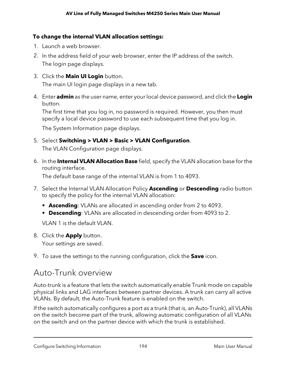 Auto-trunk overview | NETGEAR AV Line M4250 GSM4210PX 8-Port Gigabit PoE+ Compliant Managed AV Switch with SFP (220W) User Manual | Page 194 / 826