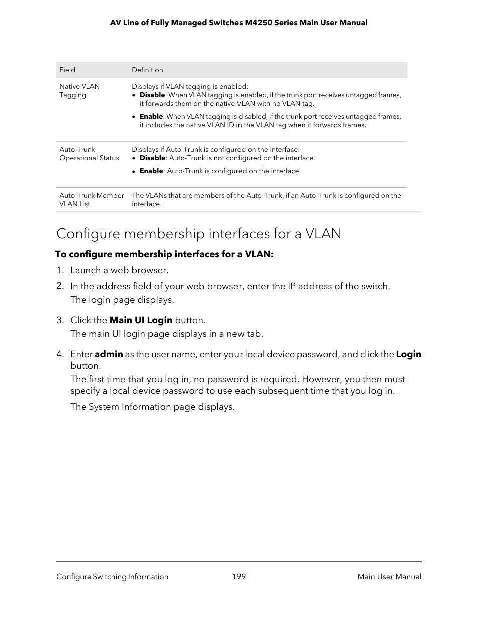 Configure membership interfaces for a vlan | NETGEAR AV Line M4250 GSM4210PX 8-Port Gigabit PoE+ Compliant Managed AV Switch with SFP (220W) User Manual | Page 199 / 826