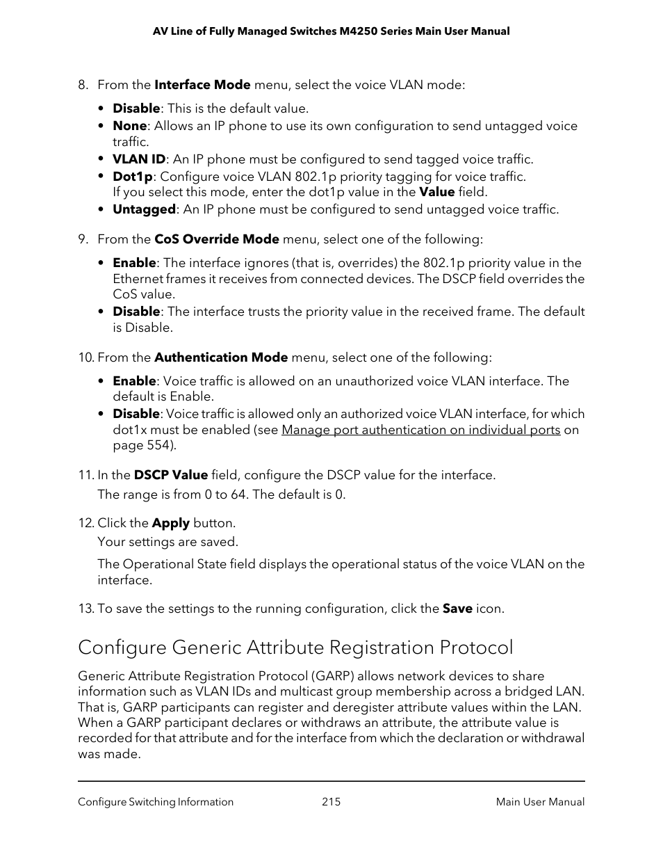 Configure generic attribute registration protocol | NETGEAR AV Line M4250 GSM4210PX 8-Port Gigabit PoE+ Compliant Managed AV Switch with SFP (220W) User Manual | Page 215 / 826