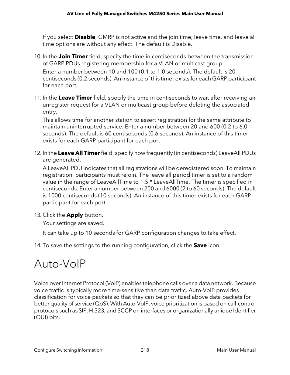 Auto-voip | NETGEAR AV Line M4250 GSM4210PX 8-Port Gigabit PoE+ Compliant Managed AV Switch with SFP (220W) User Manual | Page 218 / 826