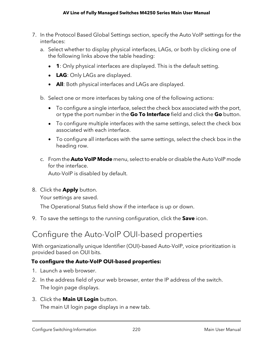 Configure the auto-voip oui-based properties | NETGEAR AV Line M4250 GSM4210PX 8-Port Gigabit PoE+ Compliant Managed AV Switch with SFP (220W) User Manual | Page 220 / 826