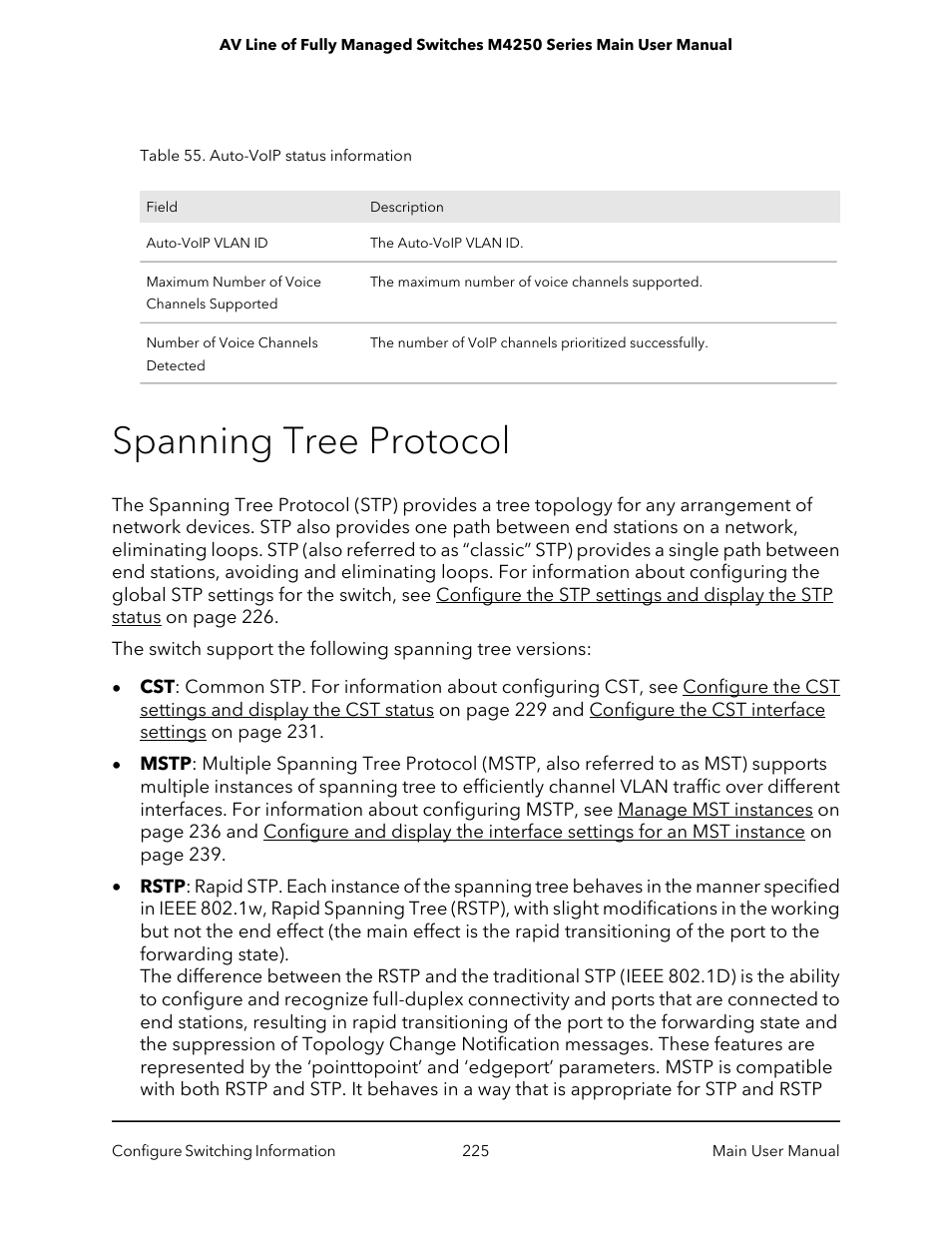 Spanning tree protocol | NETGEAR AV Line M4250 GSM4210PX 8-Port Gigabit PoE+ Compliant Managed AV Switch with SFP (220W) User Manual | Page 225 / 826