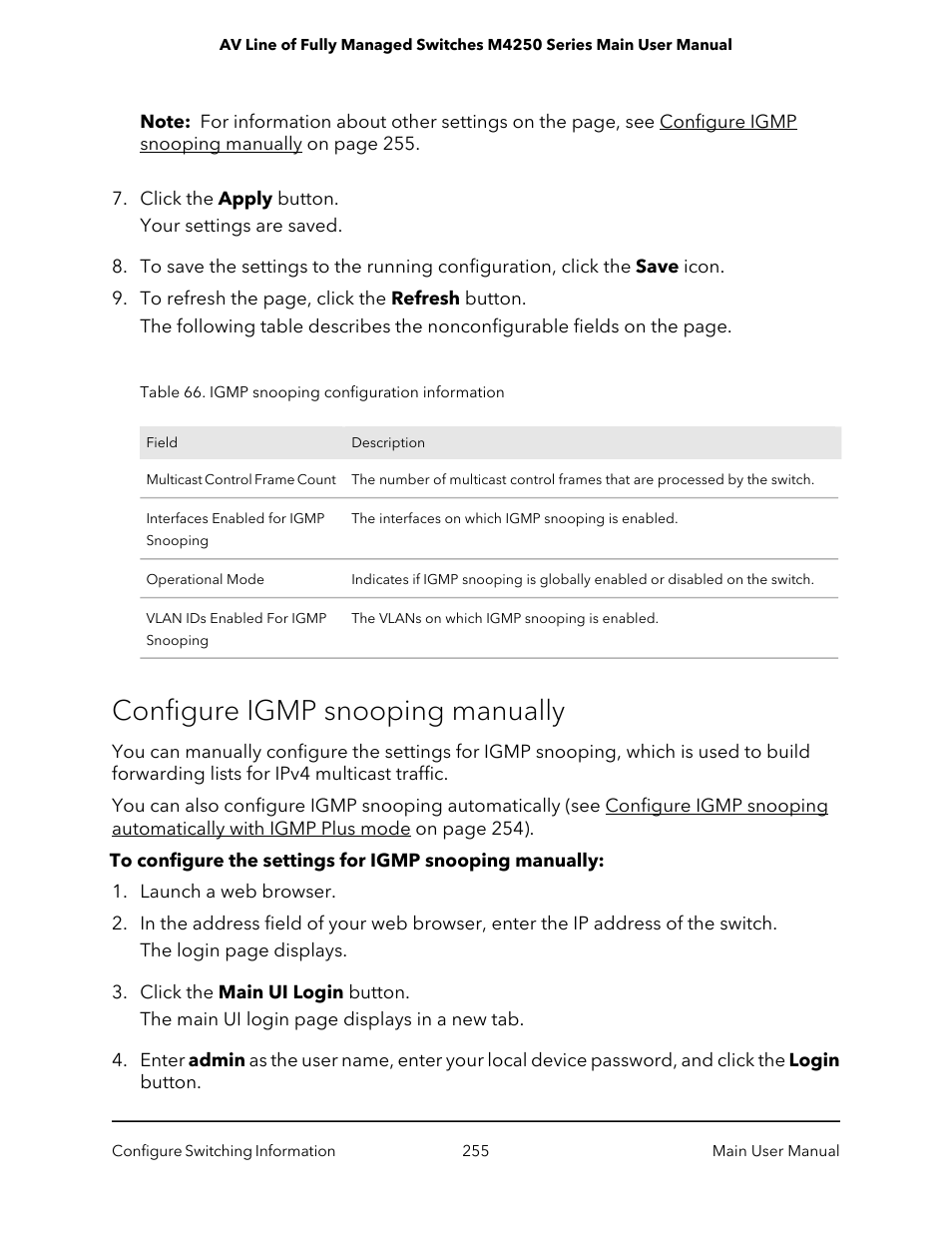 Configure igmp snooping manually | NETGEAR AV Line M4250 GSM4210PX 8-Port Gigabit PoE+ Compliant Managed AV Switch with SFP (220W) User Manual | Page 255 / 826