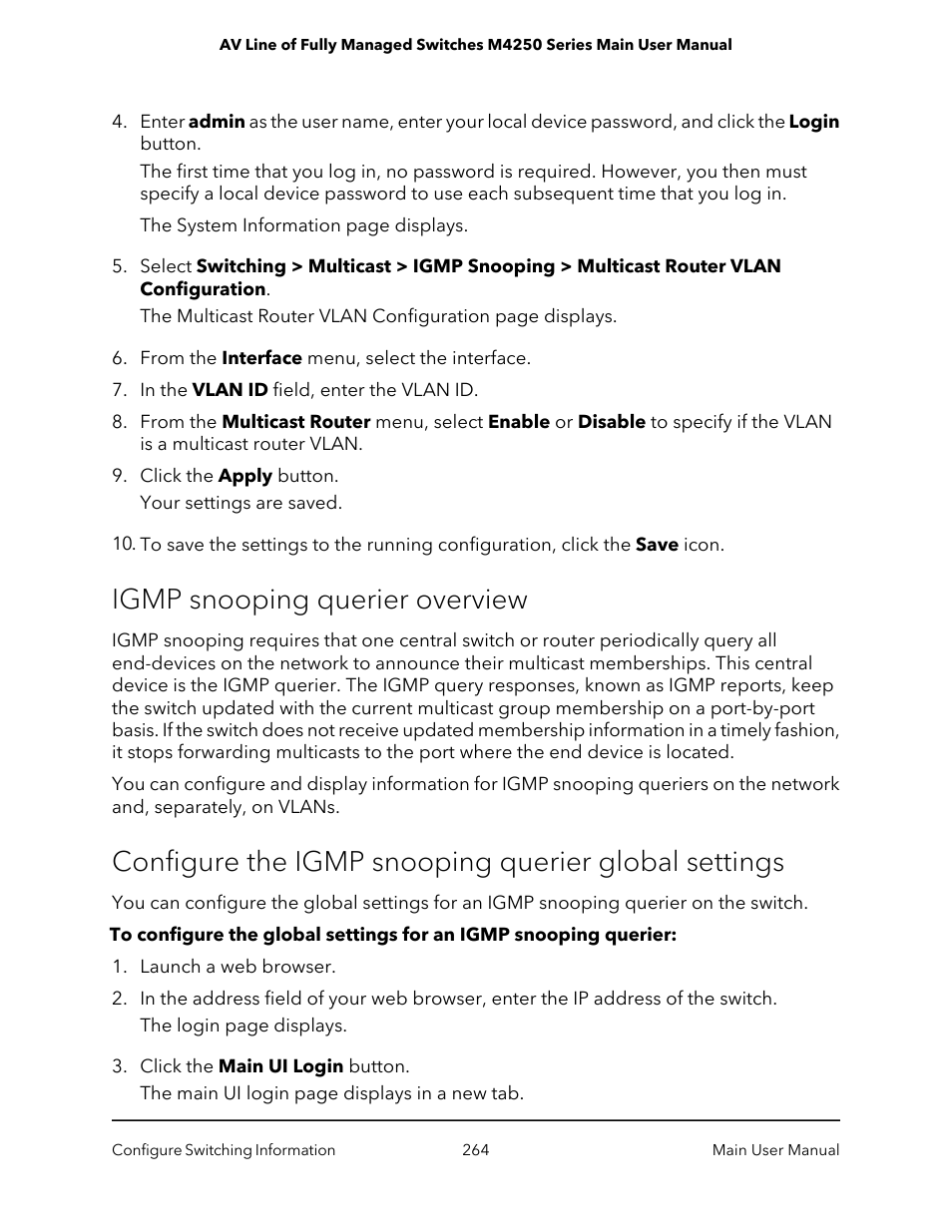 Igmp snooping querier overview | NETGEAR AV Line M4250 GSM4210PX 8-Port Gigabit PoE+ Compliant Managed AV Switch with SFP (220W) User Manual | Page 264 / 826