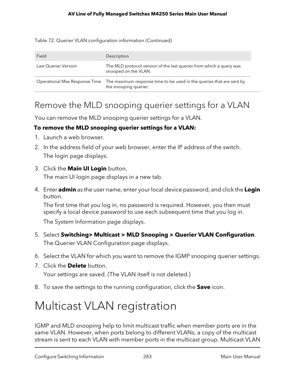 Multicast vlan registration | NETGEAR AV Line M4250 GSM4210PX 8-Port Gigabit PoE+ Compliant Managed AV Switch with SFP (220W) User Manual | Page 283 / 826