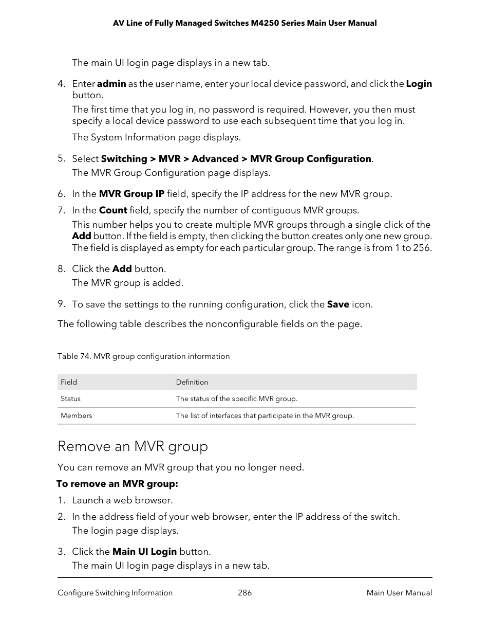 Remove an mvr group | NETGEAR AV Line M4250 GSM4210PX 8-Port Gigabit PoE+ Compliant Managed AV Switch with SFP (220W) User Manual | Page 286 / 826