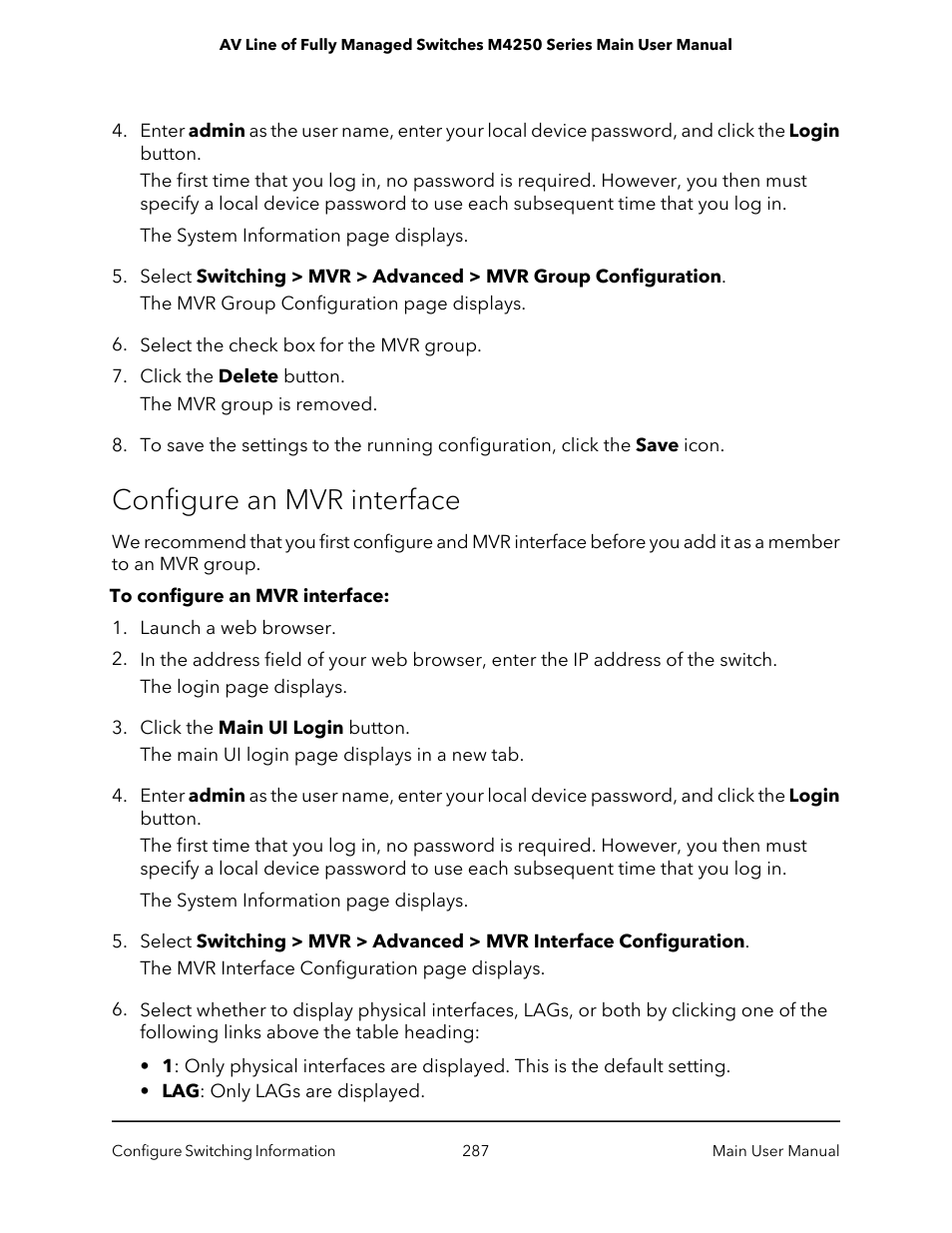 Configure an mvr interface | NETGEAR AV Line M4250 GSM4210PX 8-Port Gigabit PoE+ Compliant Managed AV Switch with SFP (220W) User Manual | Page 287 / 826