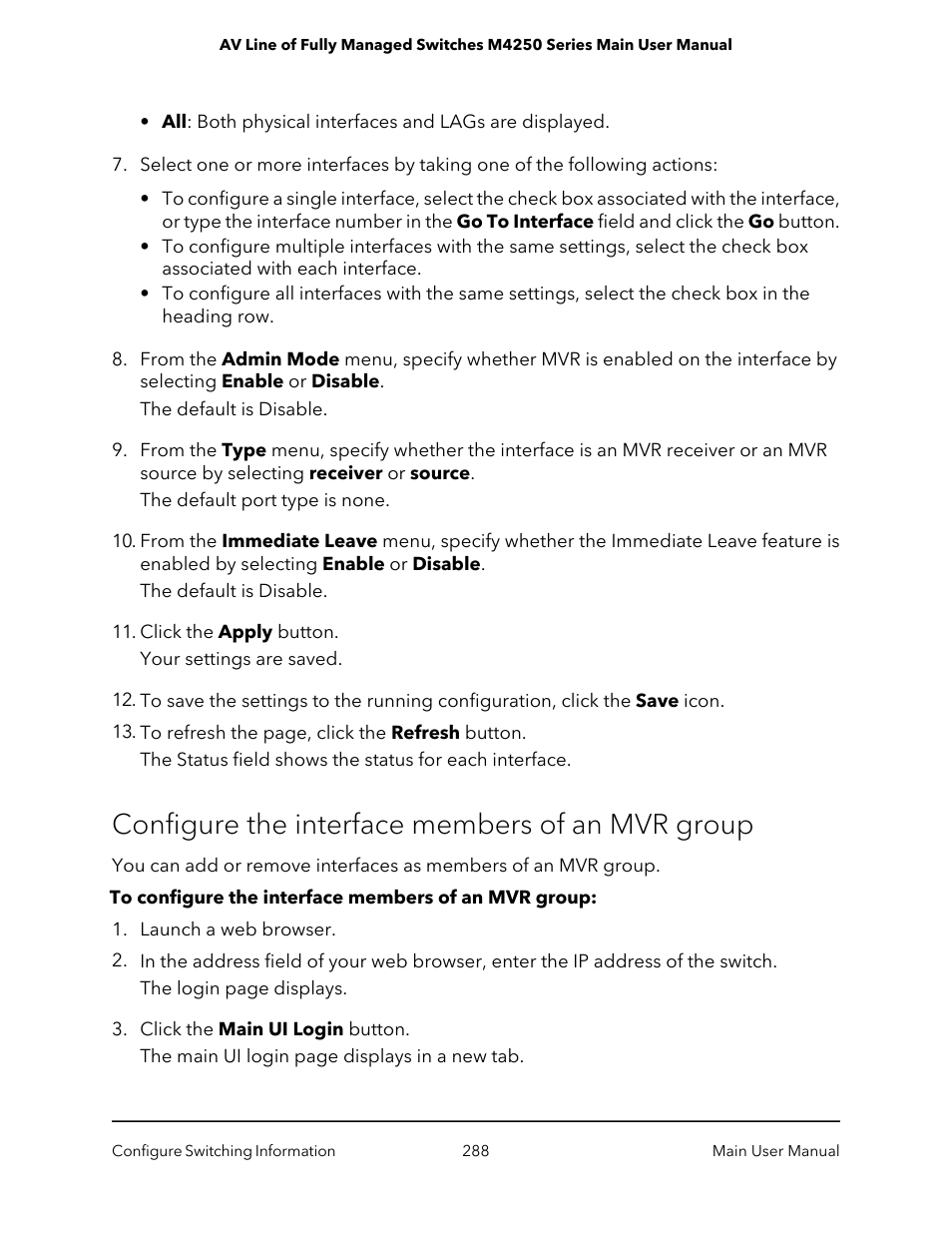 Configure the interface members of an mvr group | NETGEAR AV Line M4250 GSM4210PX 8-Port Gigabit PoE+ Compliant Managed AV Switch with SFP (220W) User Manual | Page 288 / 826