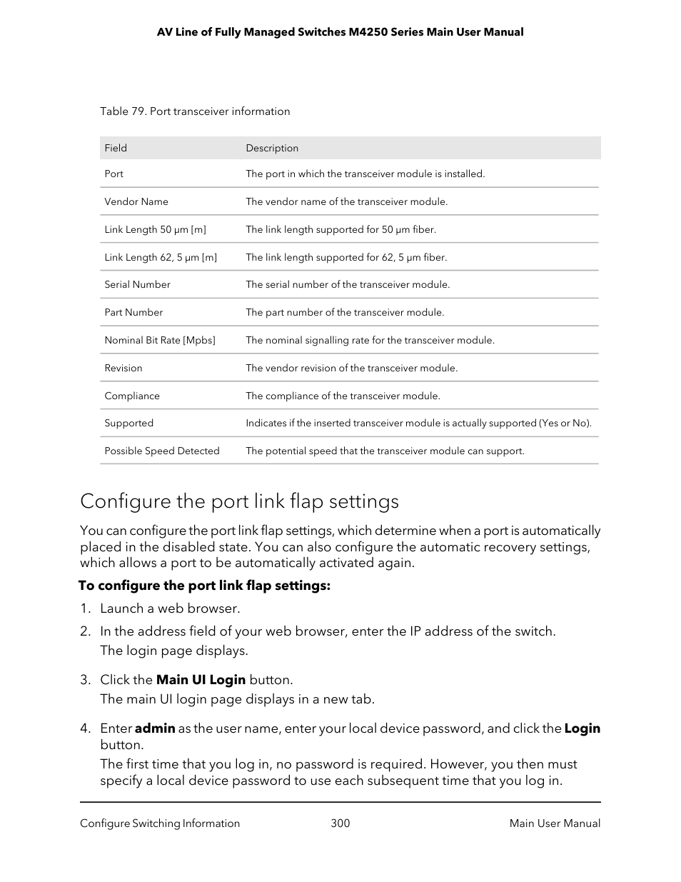 Configure the port link flap settings | NETGEAR AV Line M4250 GSM4210PX 8-Port Gigabit PoE+ Compliant Managed AV Switch with SFP (220W) User Manual | Page 300 / 826