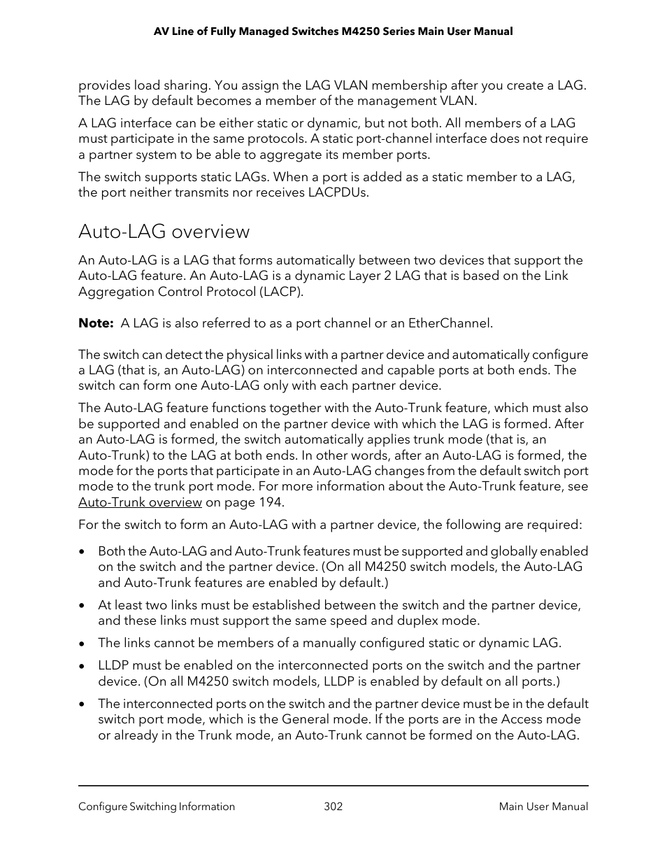 Auto-lag overview | NETGEAR AV Line M4250 GSM4210PX 8-Port Gigabit PoE+ Compliant Managed AV Switch with SFP (220W) User Manual | Page 302 / 826