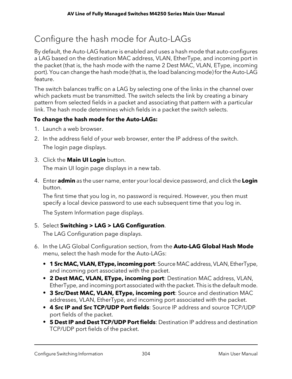 Configure the hash mode for auto-lags | NETGEAR AV Line M4250 GSM4210PX 8-Port Gigabit PoE+ Compliant Managed AV Switch with SFP (220W) User Manual | Page 304 / 826