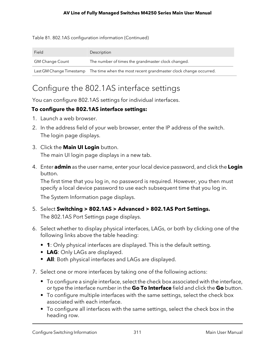 Configure the 802.1as interface settings | NETGEAR AV Line M4250 GSM4210PX 8-Port Gigabit PoE+ Compliant Managed AV Switch with SFP (220W) User Manual | Page 311 / 826