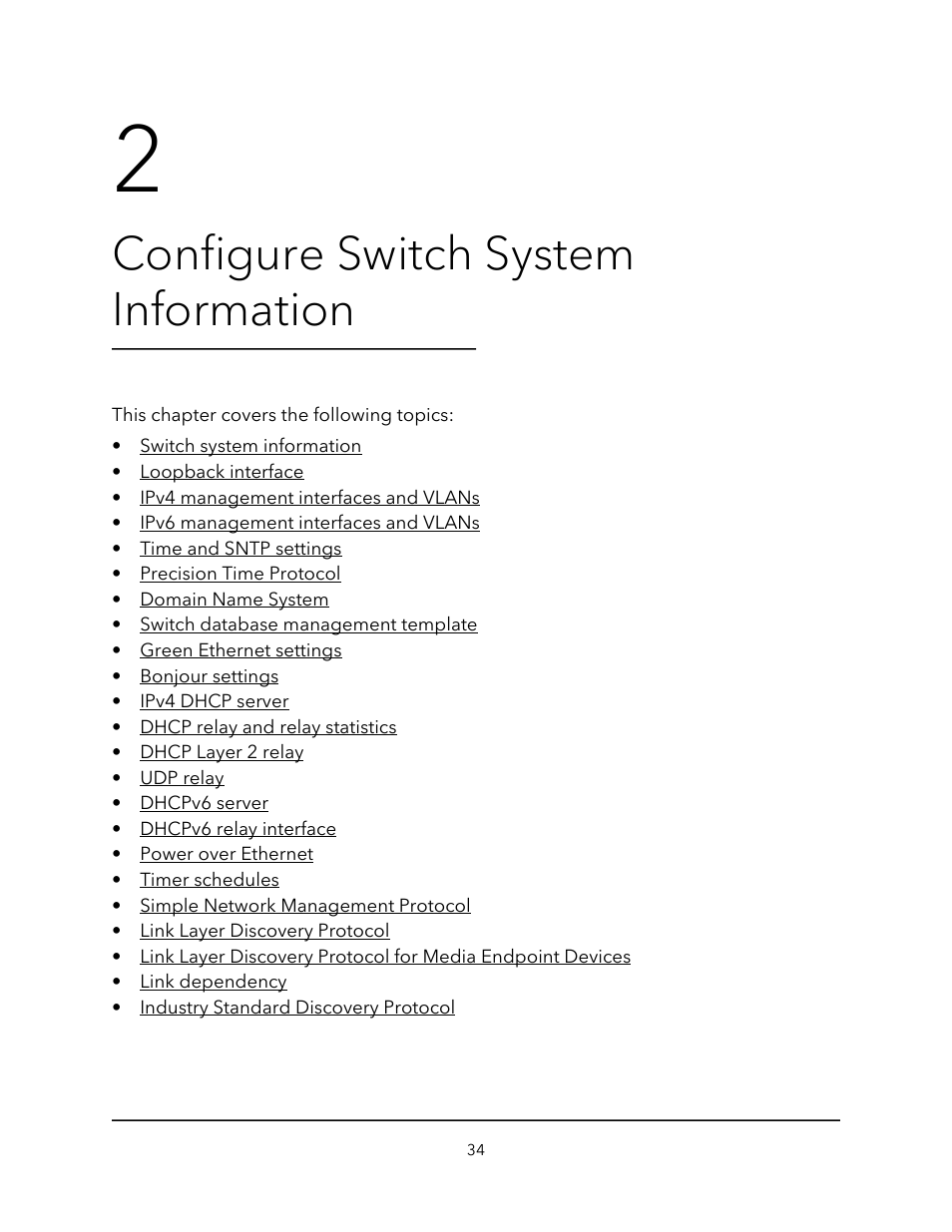 Configure switch system information, Chapter 2 configure switch system information | NETGEAR AV Line M4250 GSM4210PX 8-Port Gigabit PoE+ Compliant Managed AV Switch with SFP (220W) User Manual | Page 34 / 826