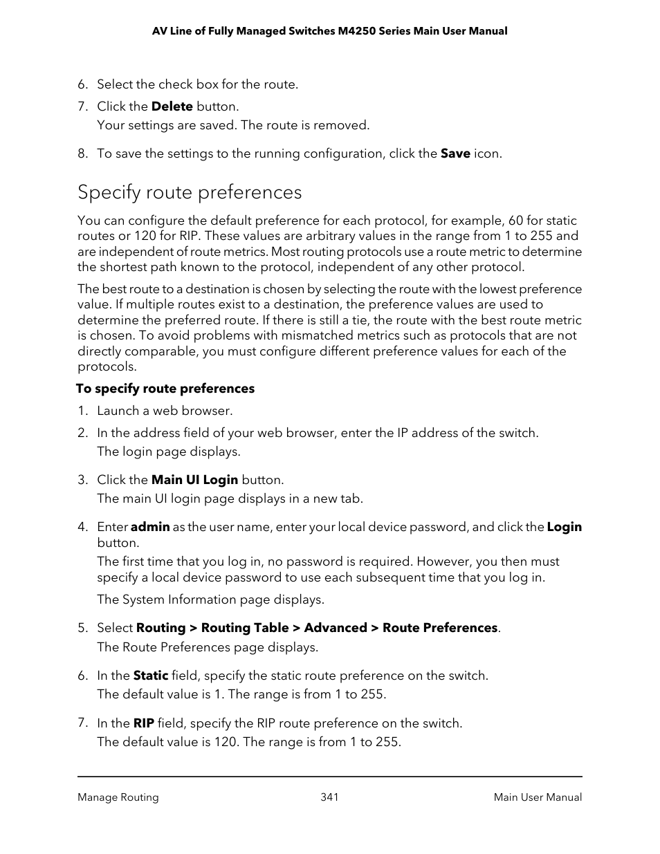 Specify route preferences | NETGEAR AV Line M4250 GSM4210PX 8-Port Gigabit PoE+ Compliant Managed AV Switch with SFP (220W) User Manual | Page 341 / 826