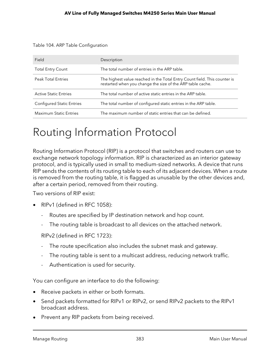 Routing information protocol | NETGEAR AV Line M4250 GSM4210PX 8-Port Gigabit PoE+ Compliant Managed AV Switch with SFP (220W) User Manual | Page 383 / 826