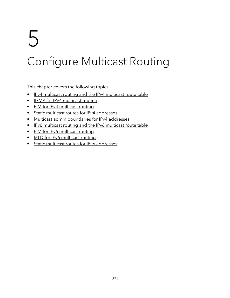 Configure multicast routing, Chapter 5 configure multicast routing | NETGEAR AV Line M4250 GSM4210PX 8-Port Gigabit PoE+ Compliant Managed AV Switch with SFP (220W) User Manual | Page 393 / 826