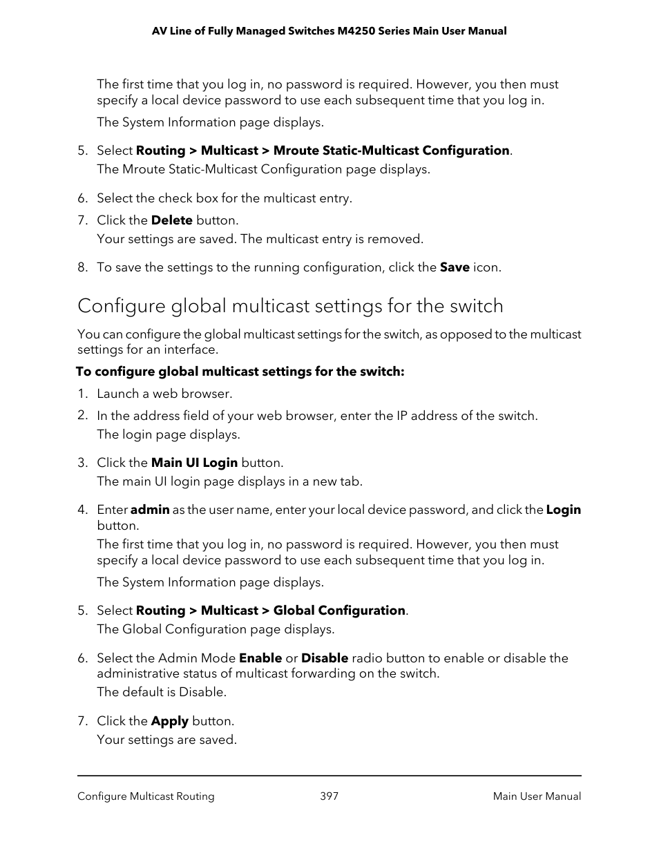 Configure global multicast settings for the switch | NETGEAR AV Line M4250 GSM4210PX 8-Port Gigabit PoE+ Compliant Managed AV Switch with SFP (220W) User Manual | Page 397 / 826