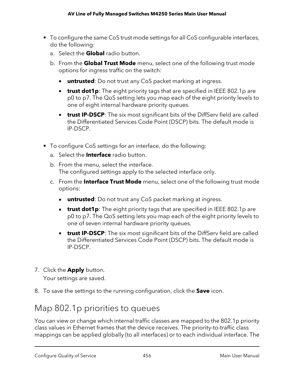 Map 802.1p priorities to queues | NETGEAR AV Line M4250 GSM4210PX 8-Port Gigabit PoE+ Compliant Managed AV Switch with SFP (220W) User Manual | Page 456 / 826