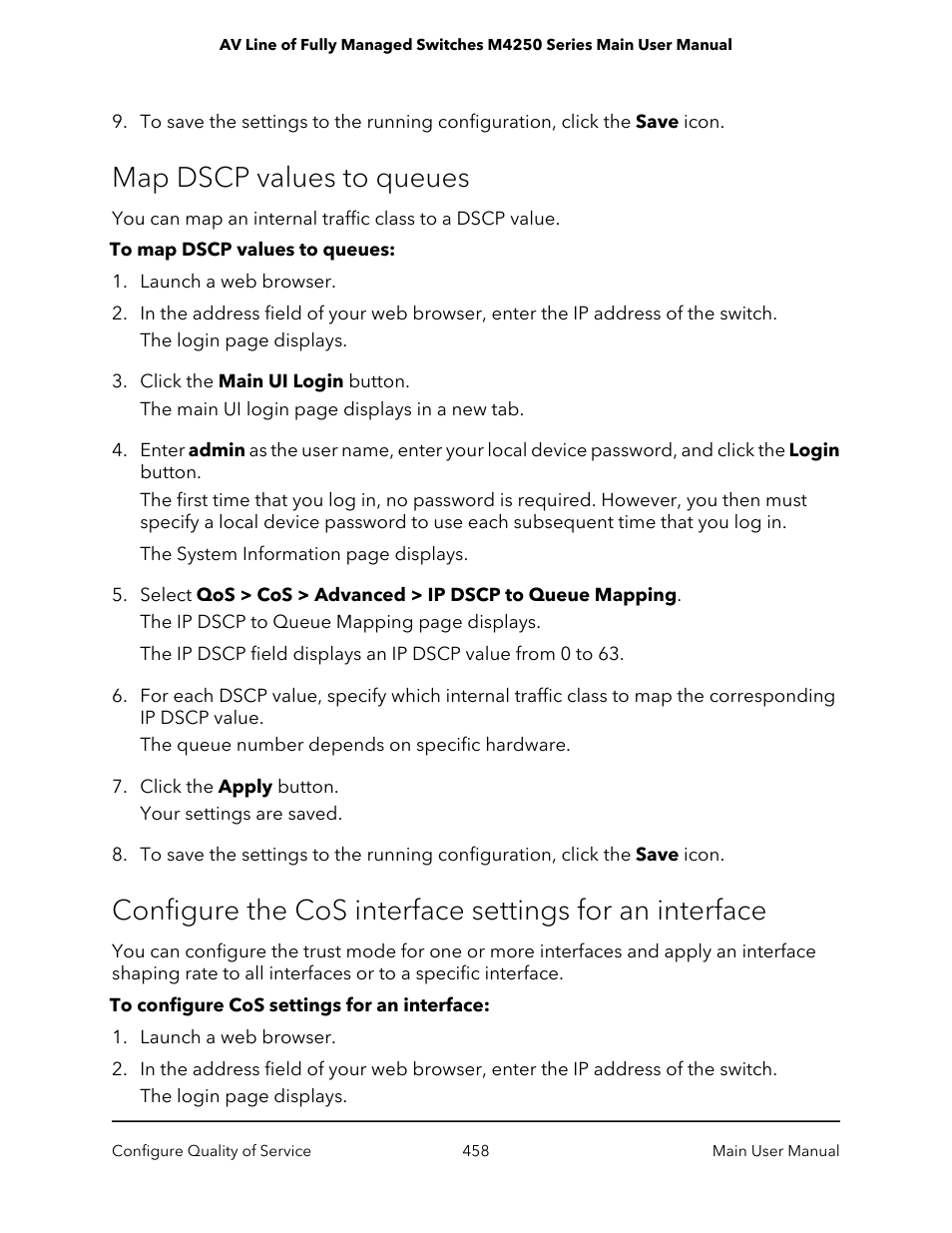 Map dscp values to queues | NETGEAR AV Line M4250 GSM4210PX 8-Port Gigabit PoE+ Compliant Managed AV Switch with SFP (220W) User Manual | Page 458 / 826