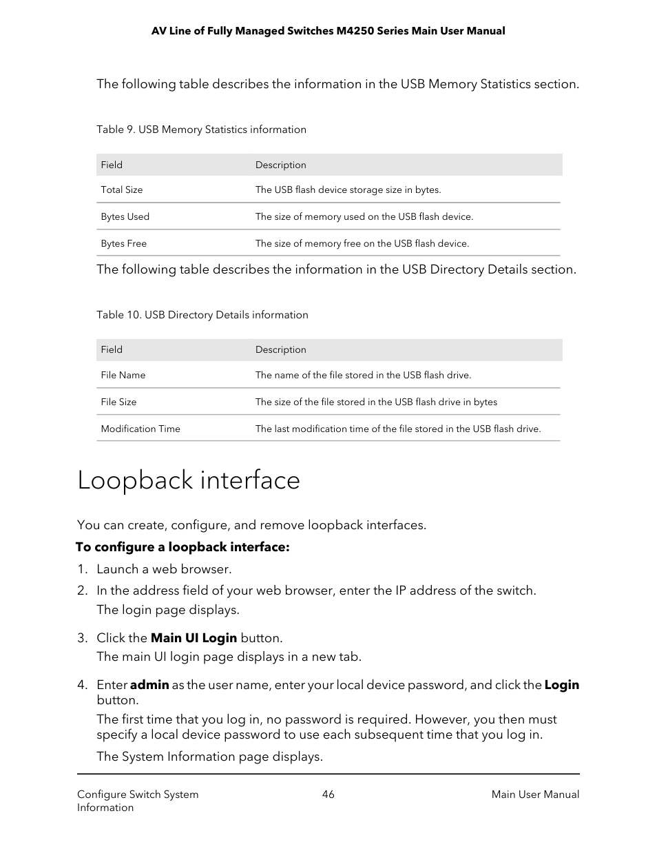 Loopback interface | NETGEAR AV Line M4250 GSM4210PX 8-Port Gigabit PoE+ Compliant Managed AV Switch with SFP (220W) User Manual | Page 46 / 826