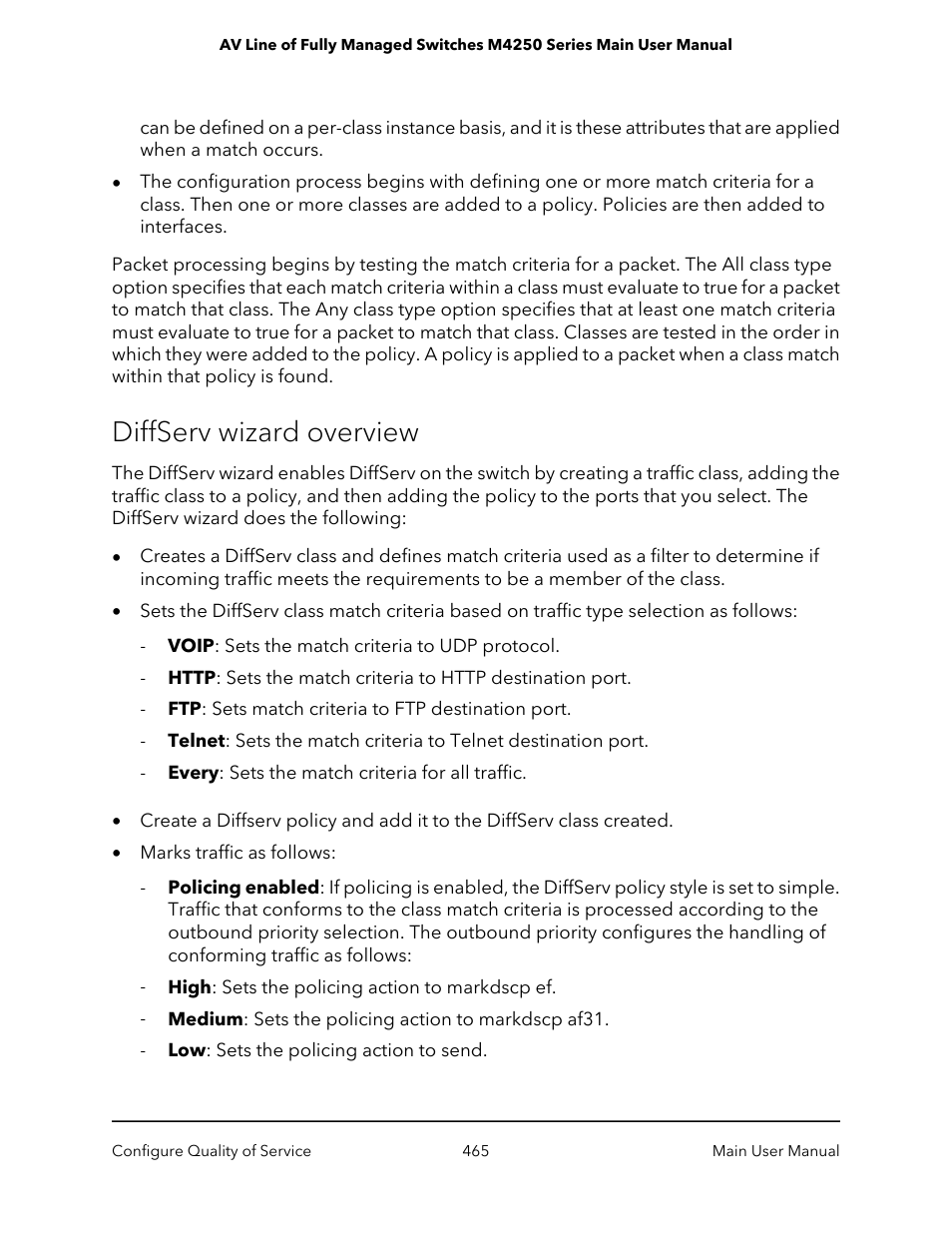 Diffserv wizard overview | NETGEAR AV Line M4250 GSM4210PX 8-Port Gigabit PoE+ Compliant Managed AV Switch with SFP (220W) User Manual | Page 465 / 826