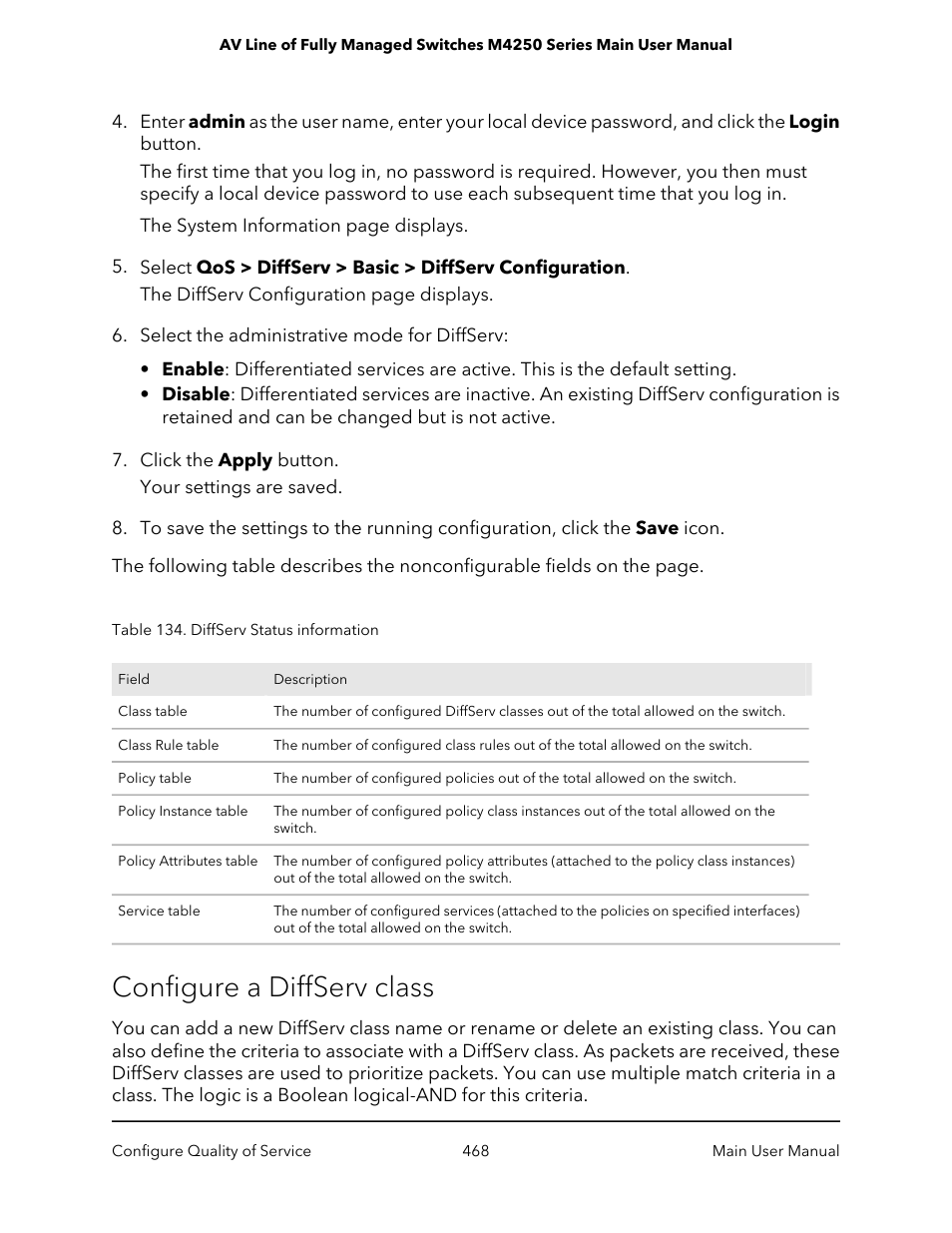 Configure a diffserv class | NETGEAR AV Line M4250 GSM4210PX 8-Port Gigabit PoE+ Compliant Managed AV Switch with SFP (220W) User Manual | Page 468 / 826