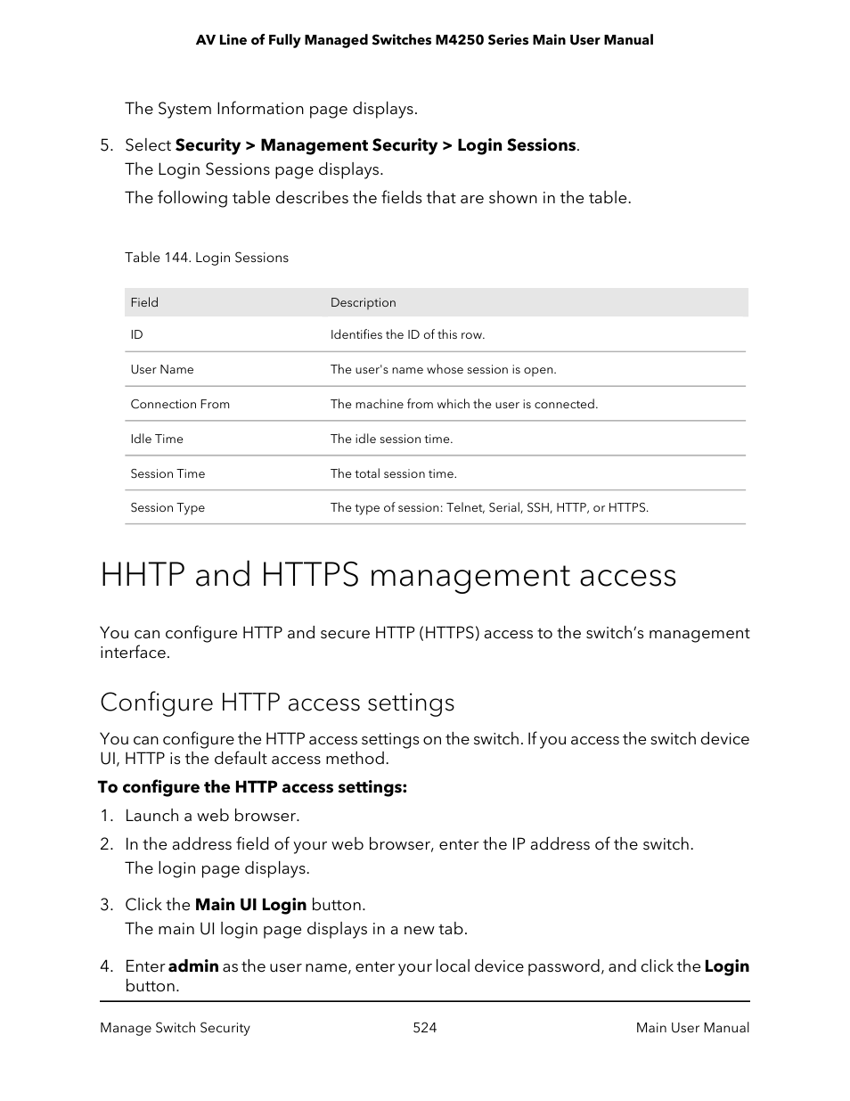 Hhtp and https management access, Configure http access settings | NETGEAR AV Line M4250 GSM4210PX 8-Port Gigabit PoE+ Compliant Managed AV Switch with SFP (220W) User Manual | Page 524 / 826