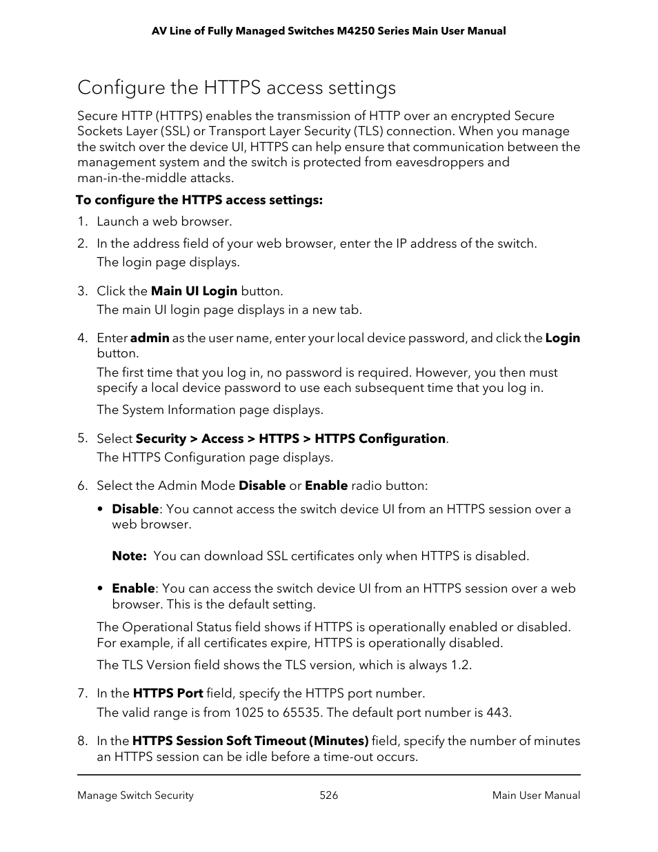 Configure the https access settings | NETGEAR AV Line M4250 GSM4210PX 8-Port Gigabit PoE+ Compliant Managed AV Switch with SFP (220W) User Manual | Page 526 / 826