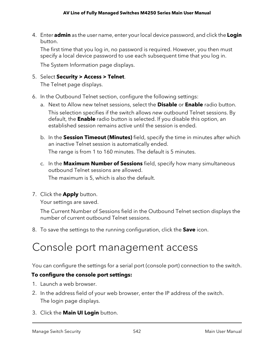 Console port management access | NETGEAR AV Line M4250 GSM4210PX 8-Port Gigabit PoE+ Compliant Managed AV Switch with SFP (220W) User Manual | Page 542 / 826