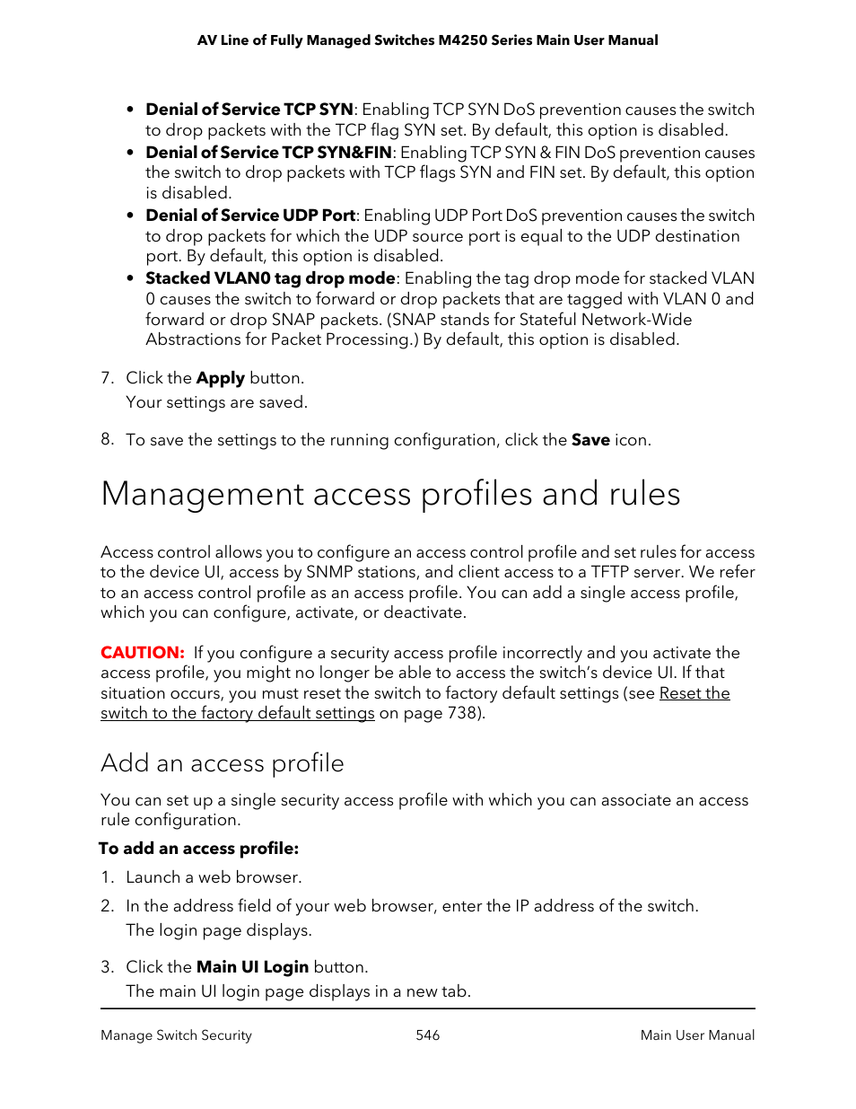 Management access profiles and rules, Add an access profile | NETGEAR AV Line M4250 GSM4210PX 8-Port Gigabit PoE+ Compliant Managed AV Switch with SFP (220W) User Manual | Page 546 / 826