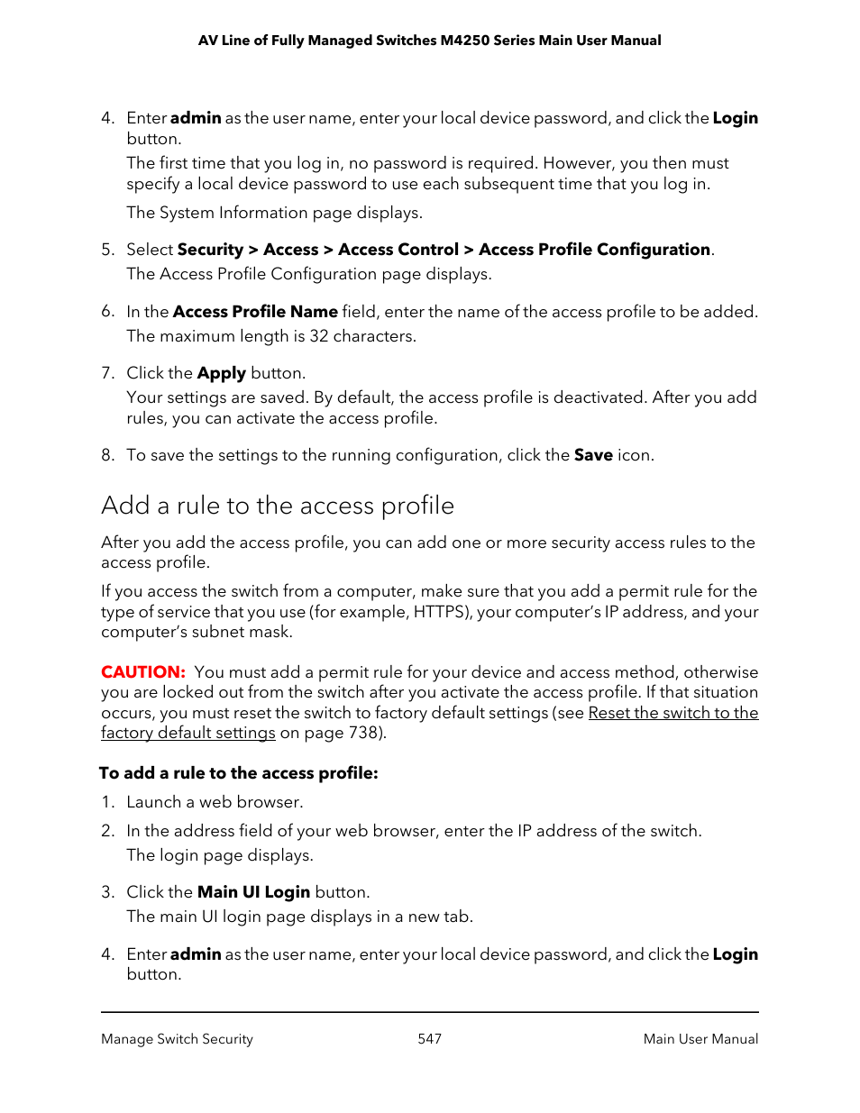 Add a rule to the access profile | NETGEAR AV Line M4250 GSM4210PX 8-Port Gigabit PoE+ Compliant Managed AV Switch with SFP (220W) User Manual | Page 547 / 826