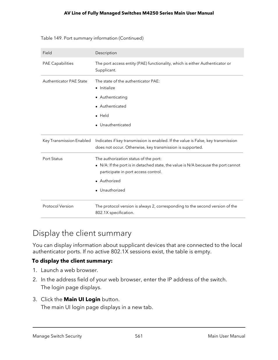 Display the client summary | NETGEAR AV Line M4250 GSM4210PX 8-Port Gigabit PoE+ Compliant Managed AV Switch with SFP (220W) User Manual | Page 561 / 826