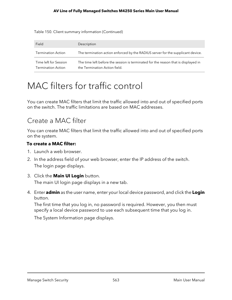 Mac filters for traffic control, Create a mac filter | NETGEAR AV Line M4250 GSM4210PX 8-Port Gigabit PoE+ Compliant Managed AV Switch with SFP (220W) User Manual | Page 563 / 826