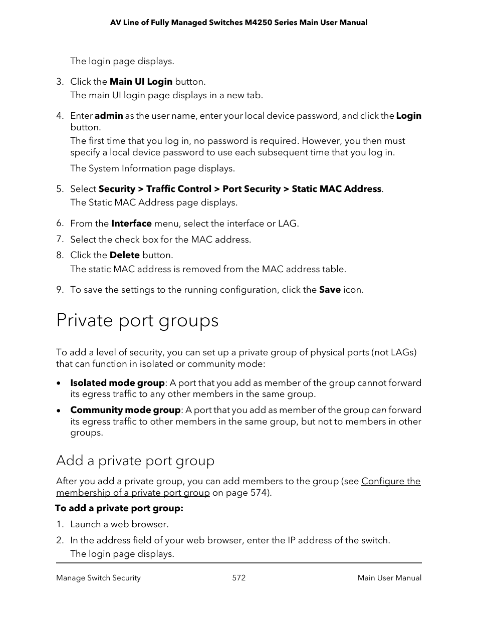 Private port groups, Add a private port group | NETGEAR AV Line M4250 GSM4210PX 8-Port Gigabit PoE+ Compliant Managed AV Switch with SFP (220W) User Manual | Page 572 / 826